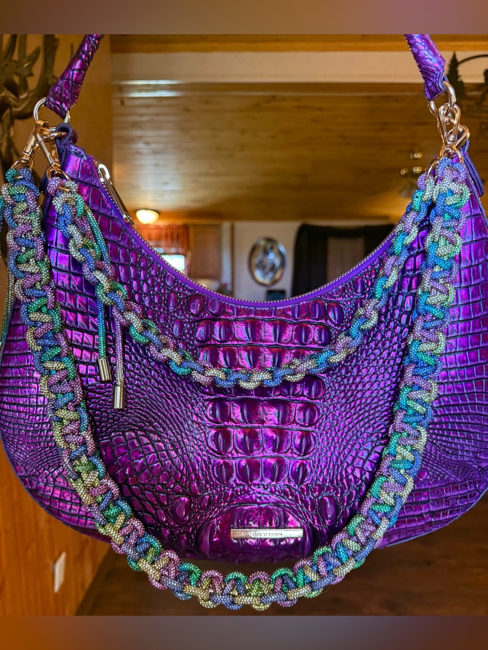 Brahmin Purple potion large Bekka Croc-Embossed Shoulder Bag HTF 🤩